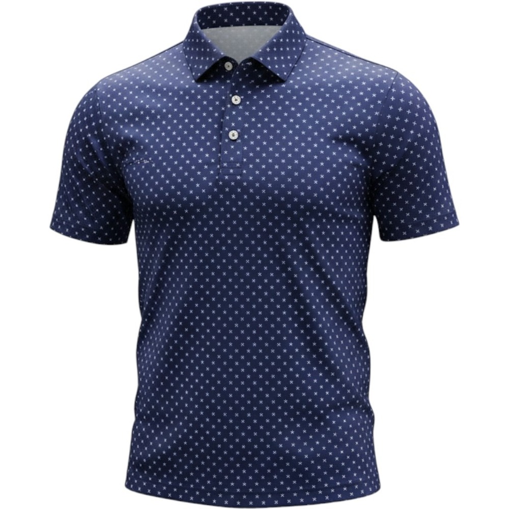 Collars & Co Men Navy Blue Geometric Print Dress Collar Polo Shirt Small 2025
